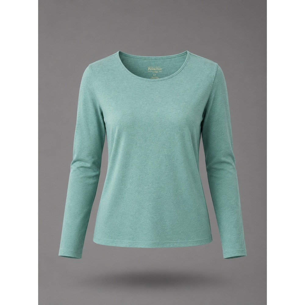🍁Pendleton Womens Long Sleeve Cotton Crewneck Top Seafoam Green Heather L